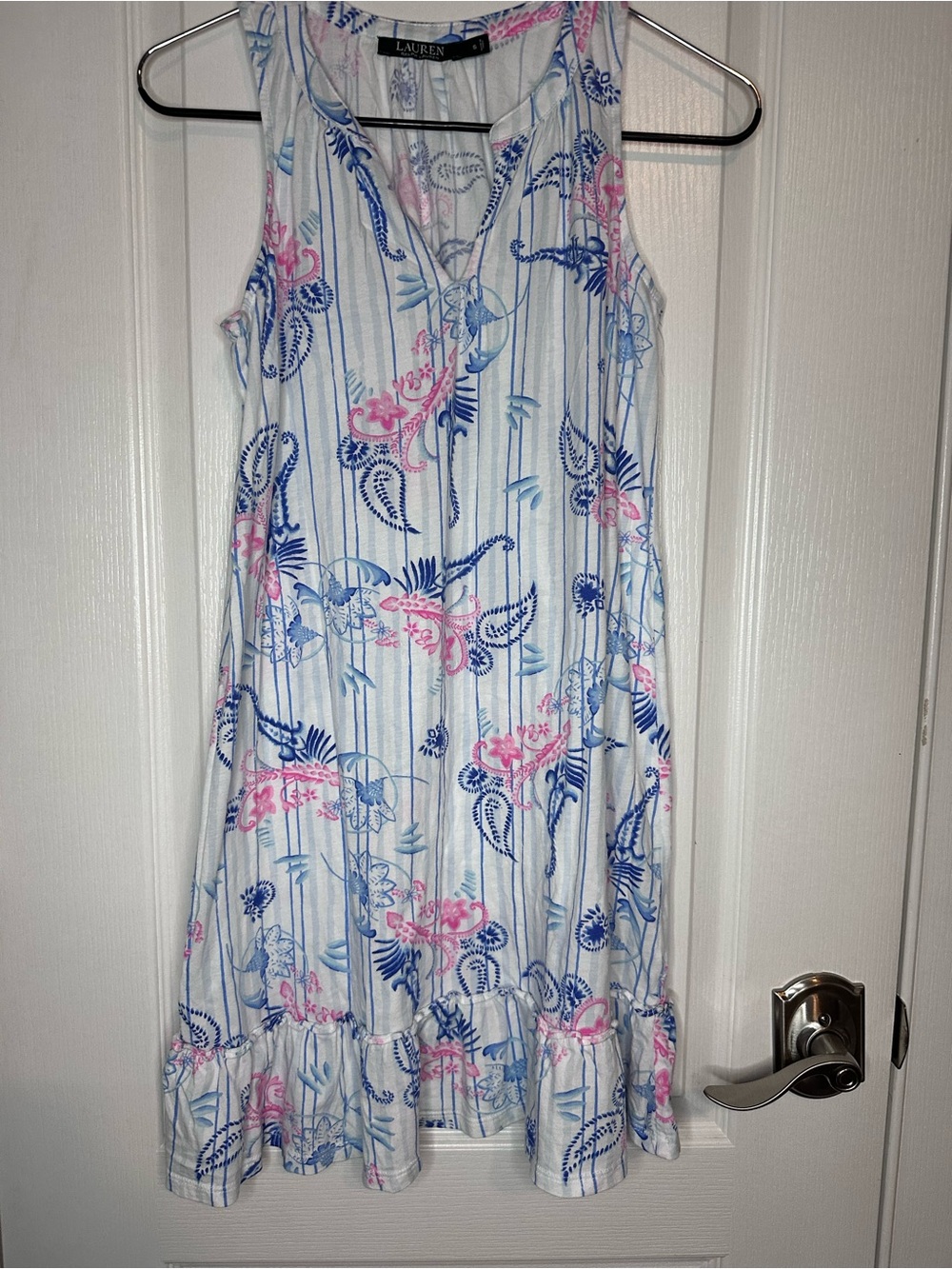 Lauren Ralph Lauren Women Vintage Chemise White Blue Pink Floral Size S